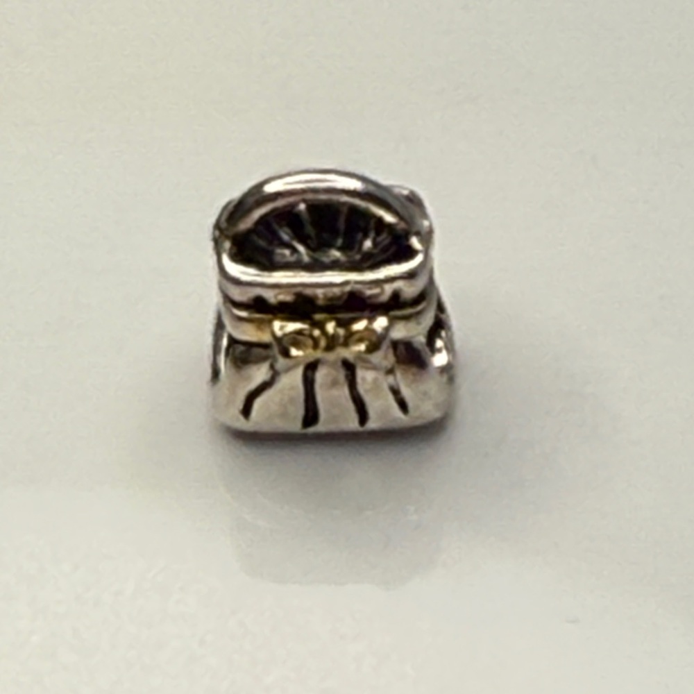 👜 Retired Pandora Purse Charm with 14K Gold Bow – Authentic Sterling Silver